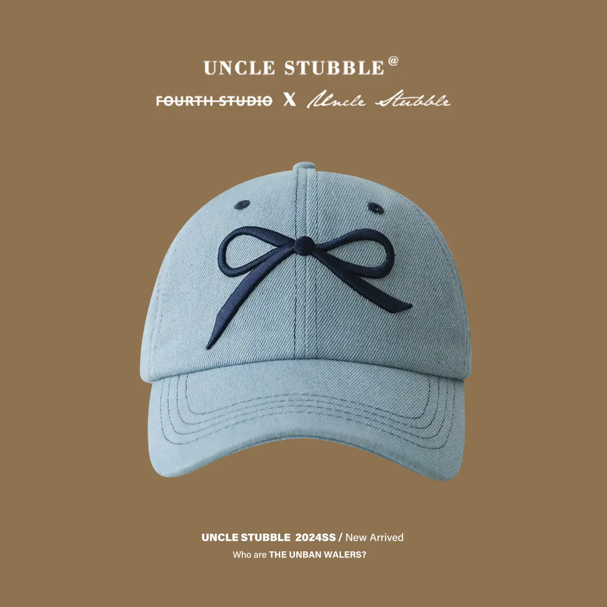Light Blue Denim Baseball Cap with Bow Embroidery for Women - Image 3