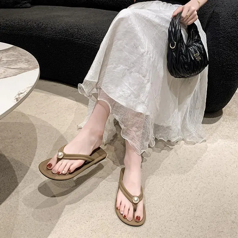 Pearl Flip-Flops for Women, Summer Outdoor Wear, Flat Soft Sole, Travel Beach Sandals, 2026 New Model - Image 7