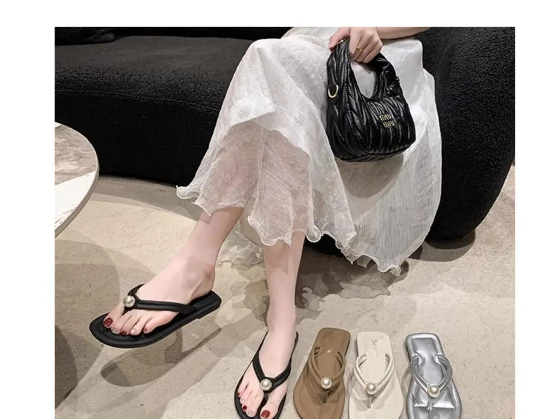 Pearl Flip-Flops for Women, Summer Outdoor Wear, Flat Soft Sole, Travel Beach Sandals, 2026 New Model — feature 10