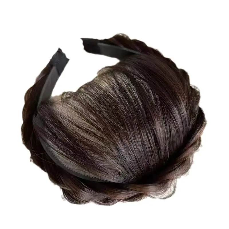 Brown Fish Bone Braided Hair Cover Wig with Sideburns - Image 25