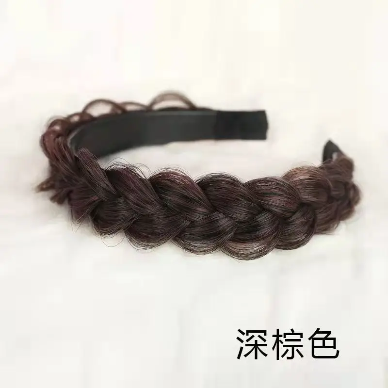 Brown Fish Bone Braided Hair Cover Wig with Sideburns - Image 11