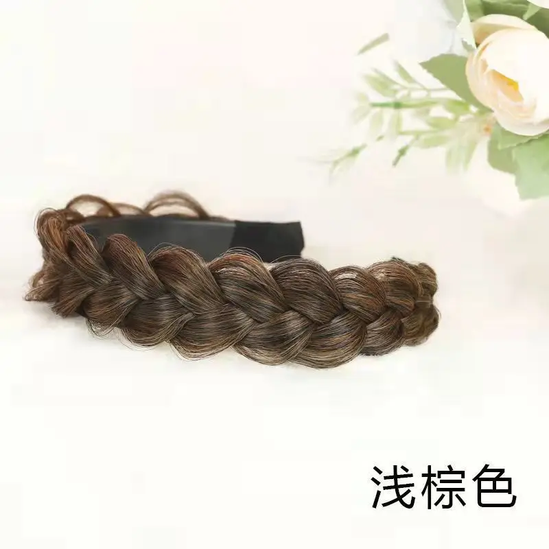 Brown Fish Bone Braided Hair Cover Wig with Sideburns - Image 12