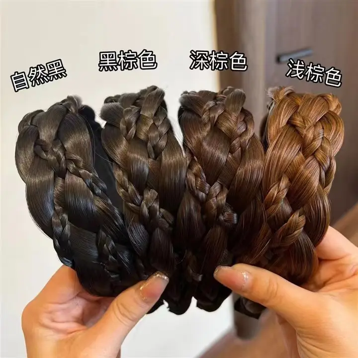 Brown Fish Bone Braided Hair Cover Wig with Sideburns - Image 20