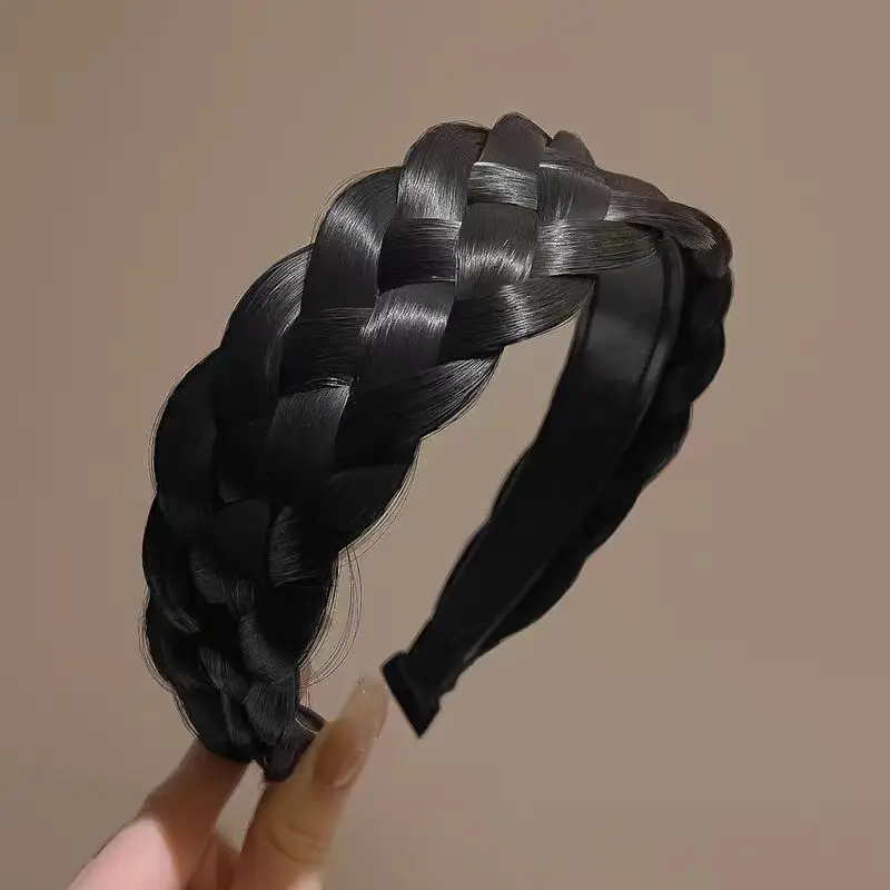 Brown Fish Bone Braided Hair Cover Wig with Sideburns - Image 5