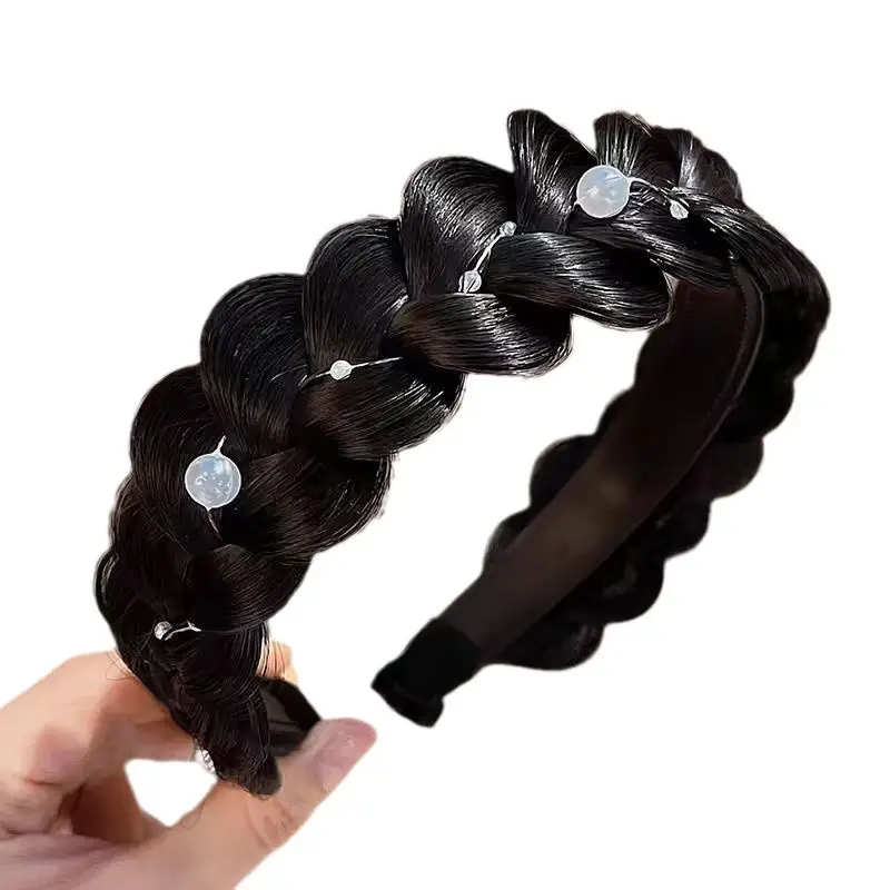 Pearl Fish Bone Braided Hair Hoop for Women
