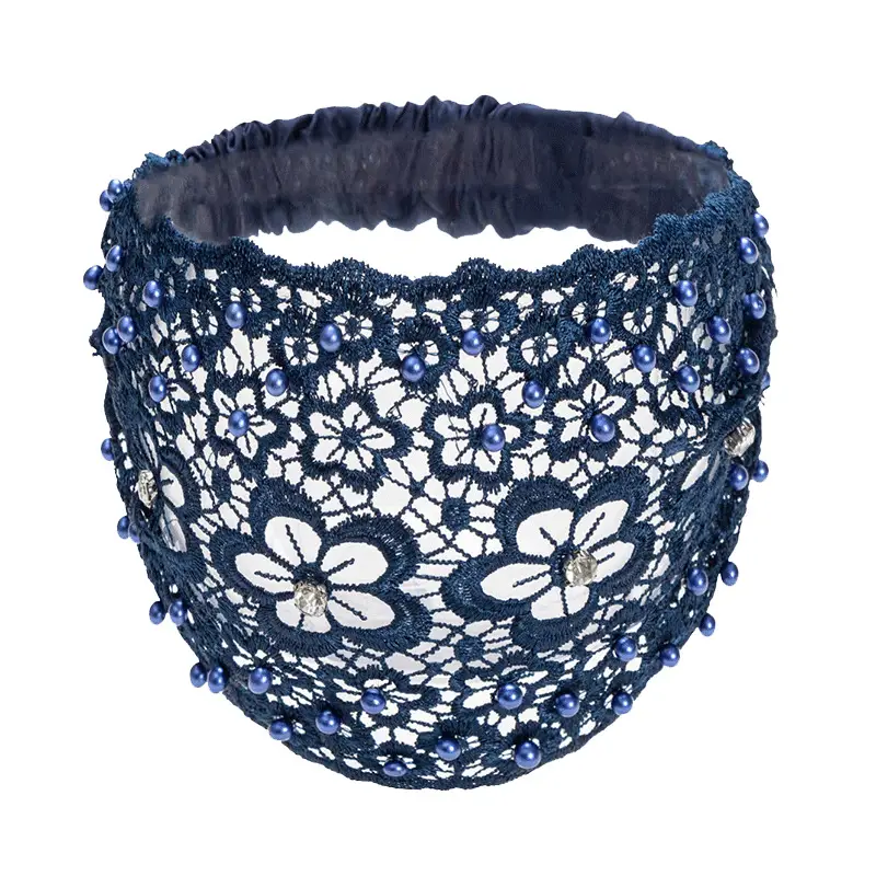 Women Hollow Beaded Hair Cover with Lace Wide Brim - Image 12