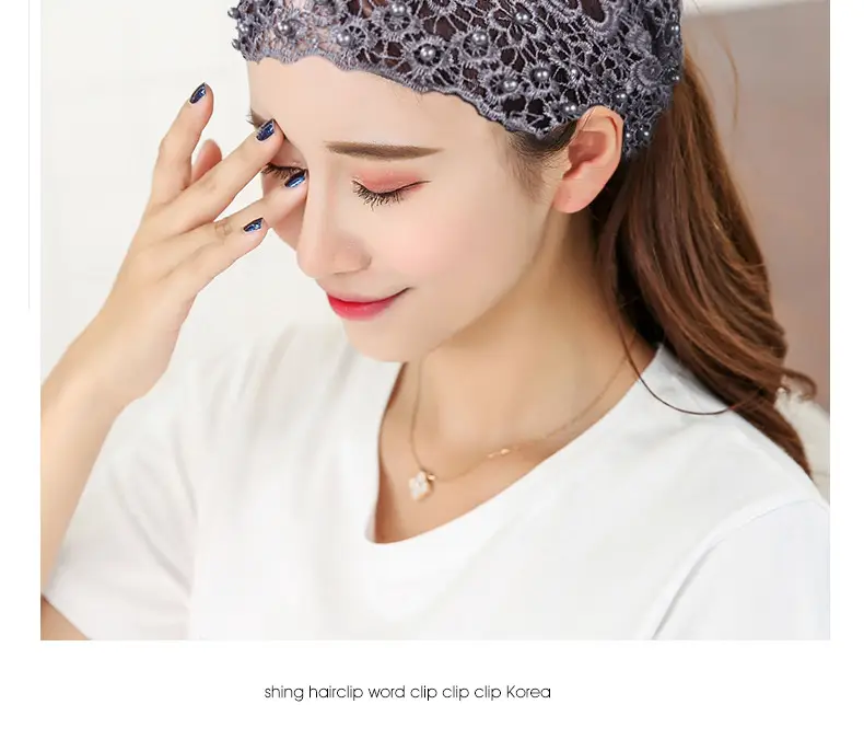 Women Hollow Beaded Hair Cover with Lace Wide Brim — feature 8