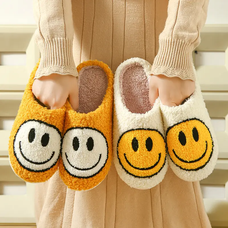 Cross-border Cotton Slippers Men's Autumn and Winter Indoor Home Thick Bottom Cute Cartoon Smiley Warm Couple Slippers - Image 6