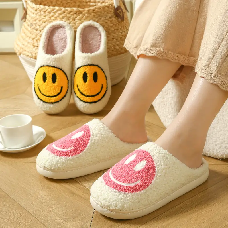 Cross-border Cotton Slippers Men's Autumn and Winter Indoor Home Thick Bottom Cute Cartoon Smiley Warm Couple Slippers - Image 7