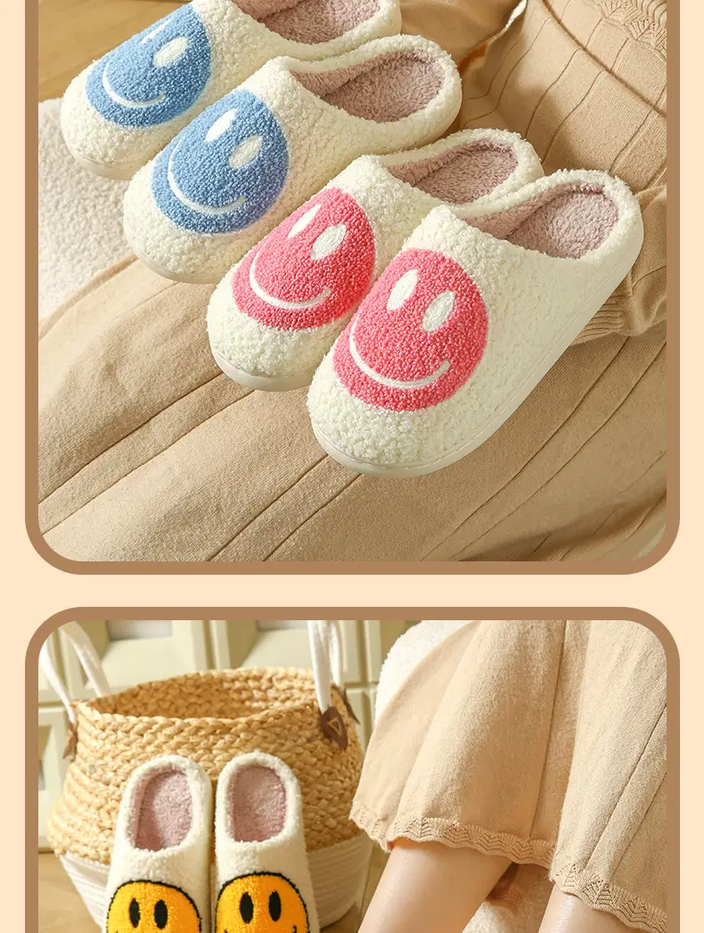 Cross-border Cotton Slippers Men's Autumn and Winter Indoor Home Thick Bottom Cute Cartoon Smiley Warm Couple Slippers — feature 12