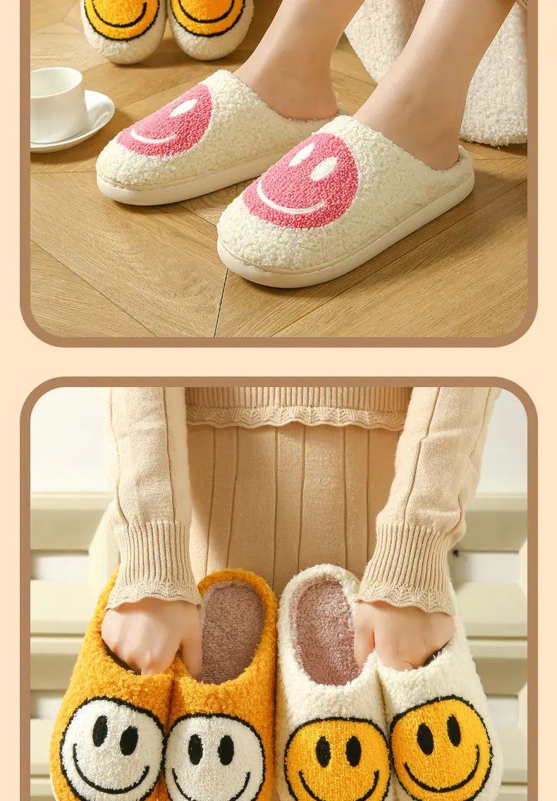Cross-border Cotton Slippers Men's Autumn and Winter Indoor Home Thick Bottom Cute Cartoon Smiley Warm Couple Slippers — feature 13