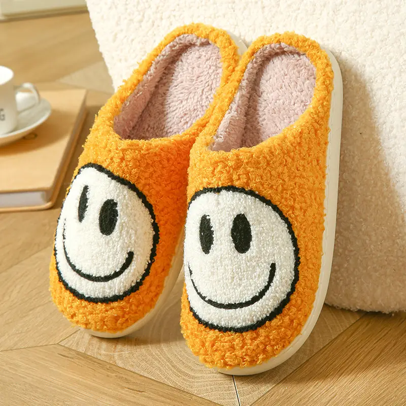 Cross-border Cotton Slippers Men's Autumn and Winter Indoor Home Thick Bottom Cute Cartoon Smiley Warm Couple Slippers - Image 2