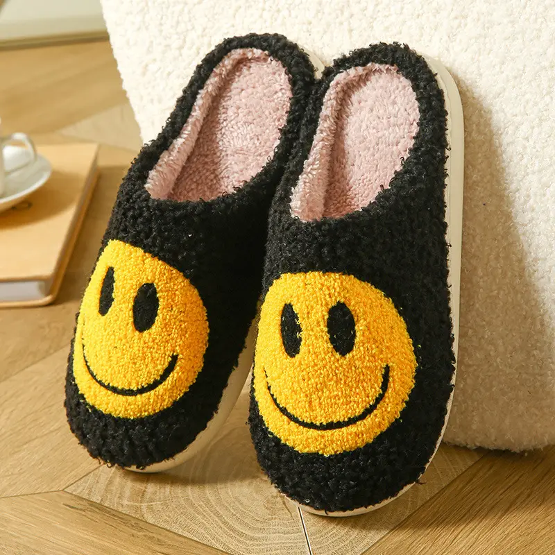 Cross-border Cotton Slippers Men's Autumn and Winter Indoor Home Thick Bottom Cute Cartoon Smiley Warm Couple Slippers - Image 3