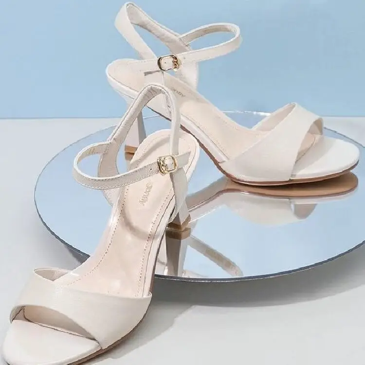 Women's Black Leather Heel Sandals 2024 Summer - Image 5