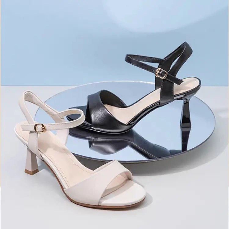 Women's Black Leather Heel Sandals 2024 Summer - Image 6