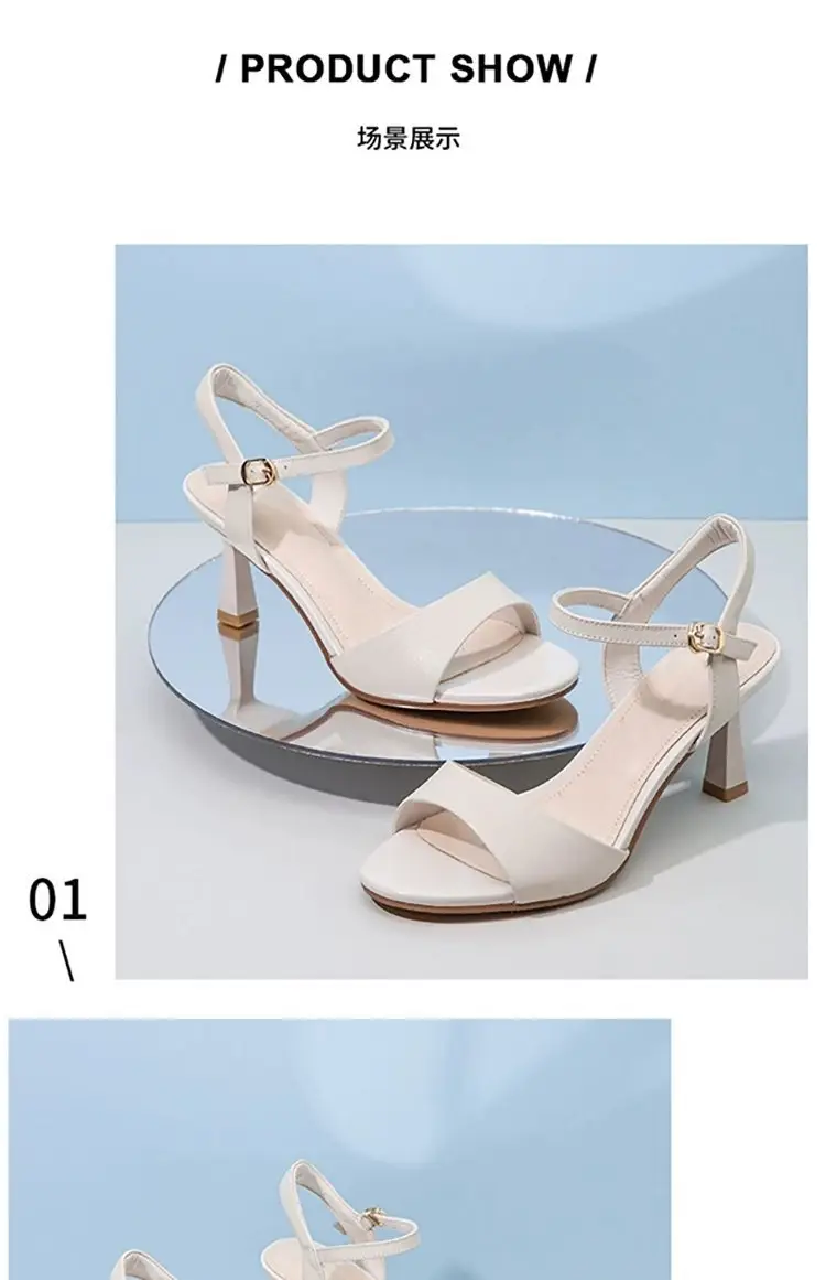 Women's Black Leather Heel Sandals 2024 Summer — feature 2