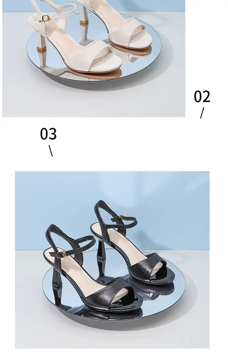 Women's Black Leather Heel Sandals 2024 Summer — feature 4