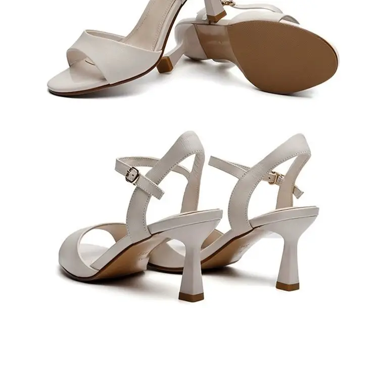 Women's Black Leather Heel Sandals 2024 Summer — feature 6