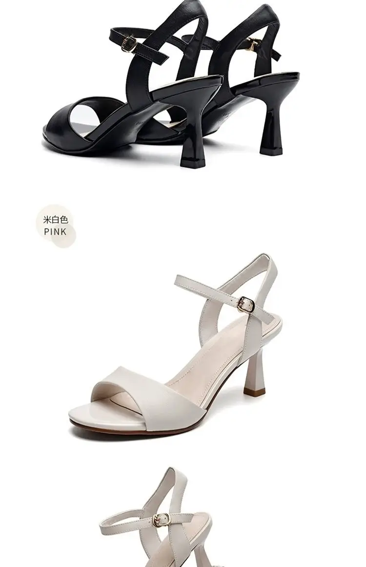 Women's Black Leather Heel Sandals 2024 Summer — feature 7
