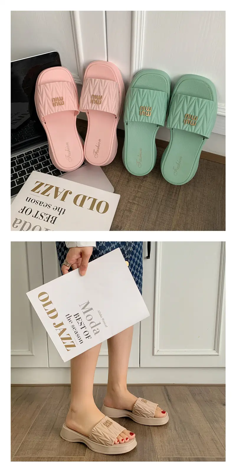 2025 Women's Pink & Green Roman Slippers — feature 2