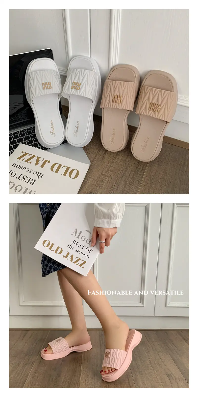 2025 Women's Pink & Green Roman Slippers — feature 4