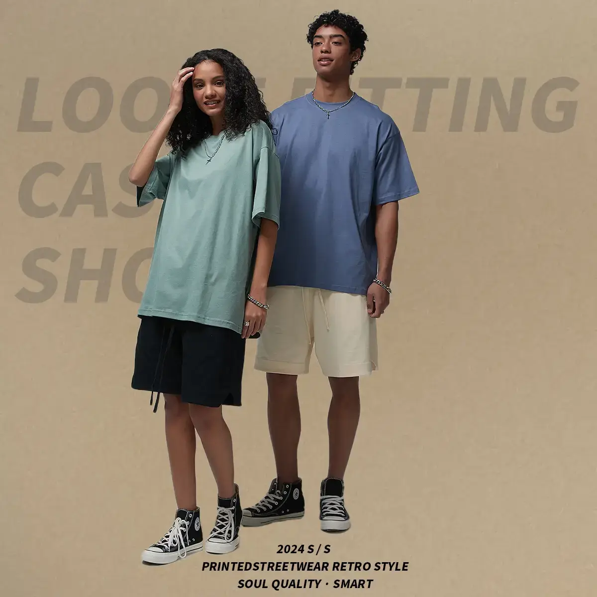 2025 Men Pure Cotton Loose Blue T-Shirt