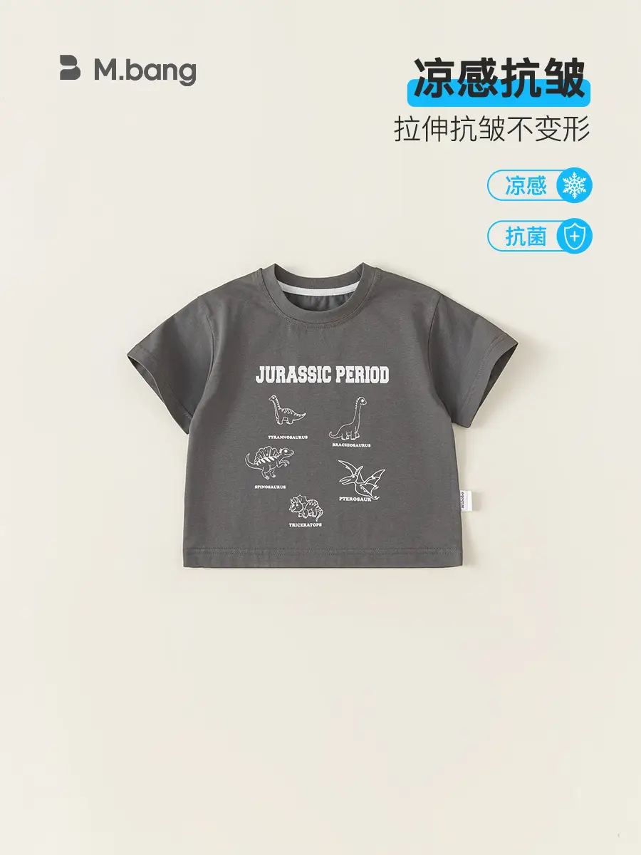 Jurassic Period Boys T-Shirt Grey 2024 Cool Wrinkle Resistant
