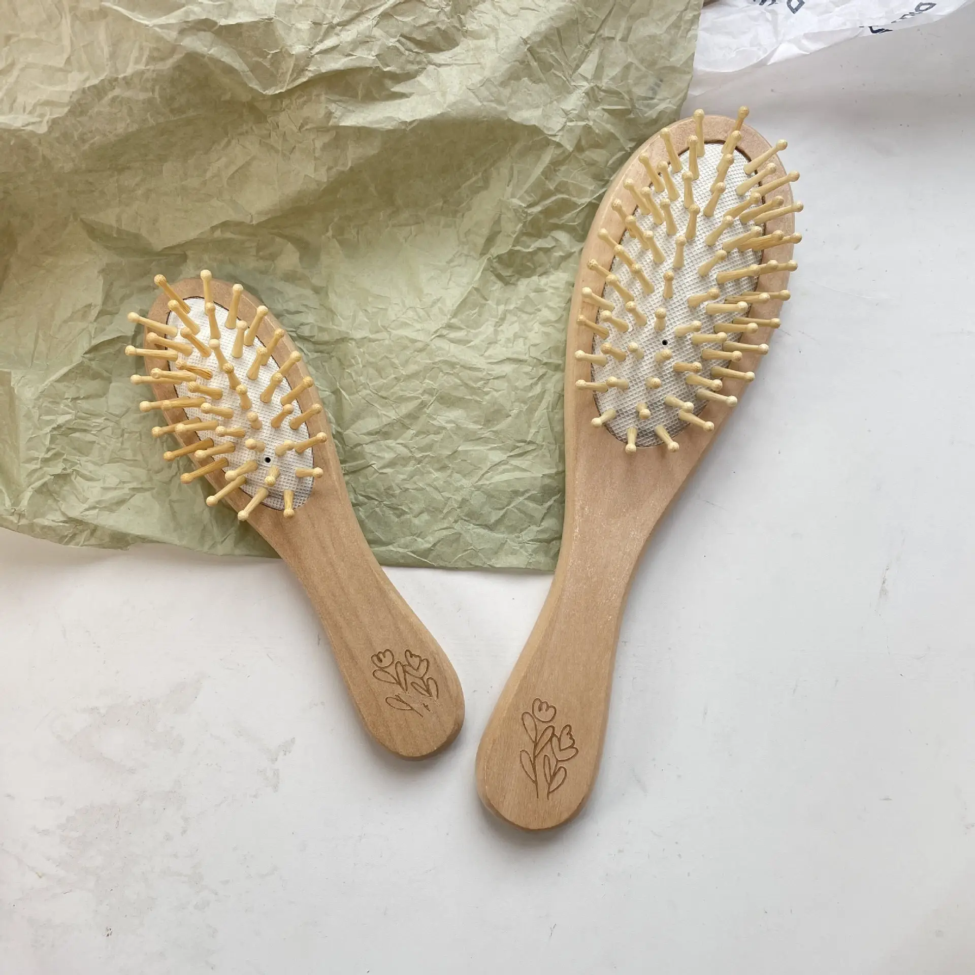 Portable Air Cushion Hair Brush for Scalp Massage Anti-Knotting Lotus Travel Home Wooden Comb BH411 — feature 10