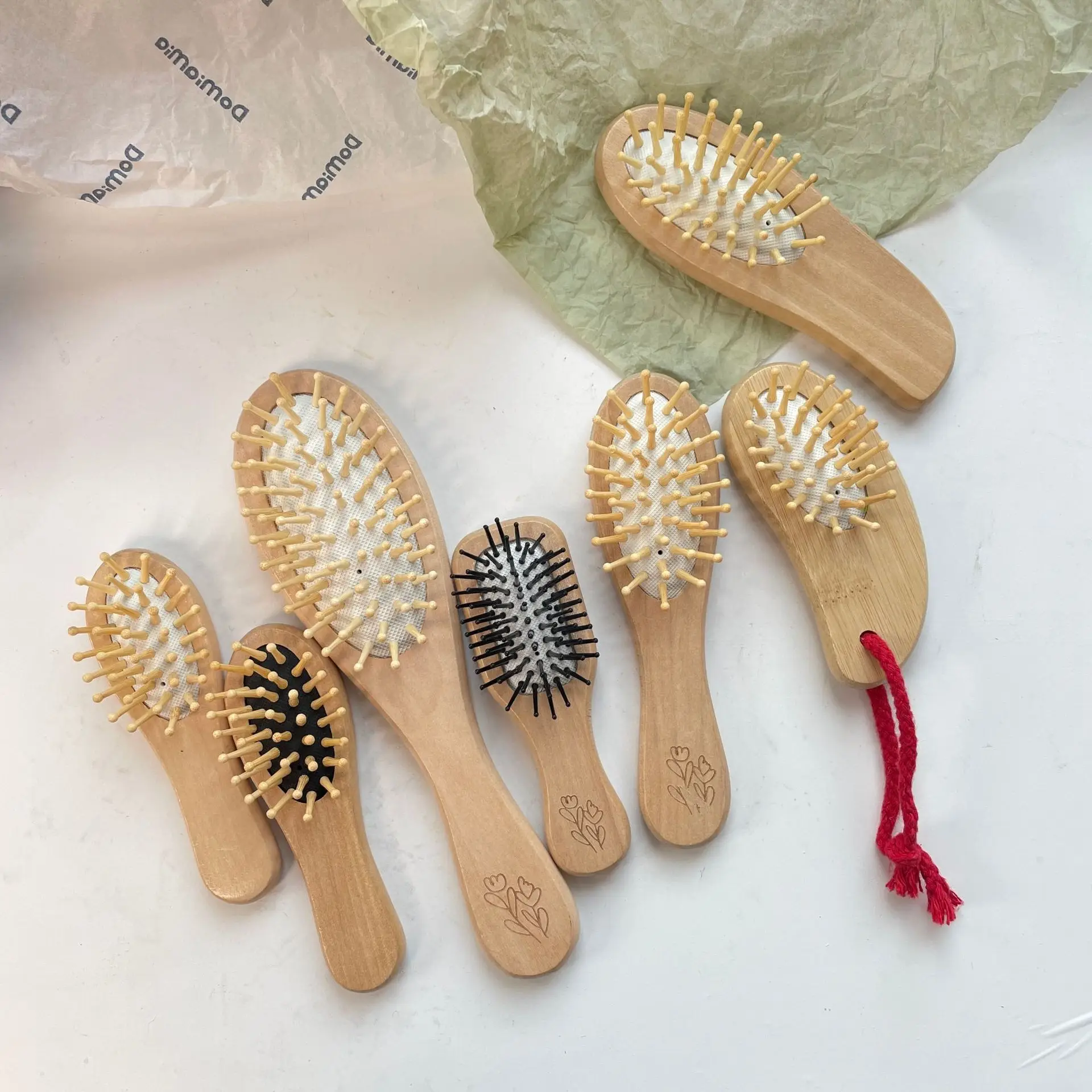 Portable Air Cushion Hair Brush for Scalp Massage Anti-Knotting Lotus Travel Home Wooden Comb BH411 — feature 5