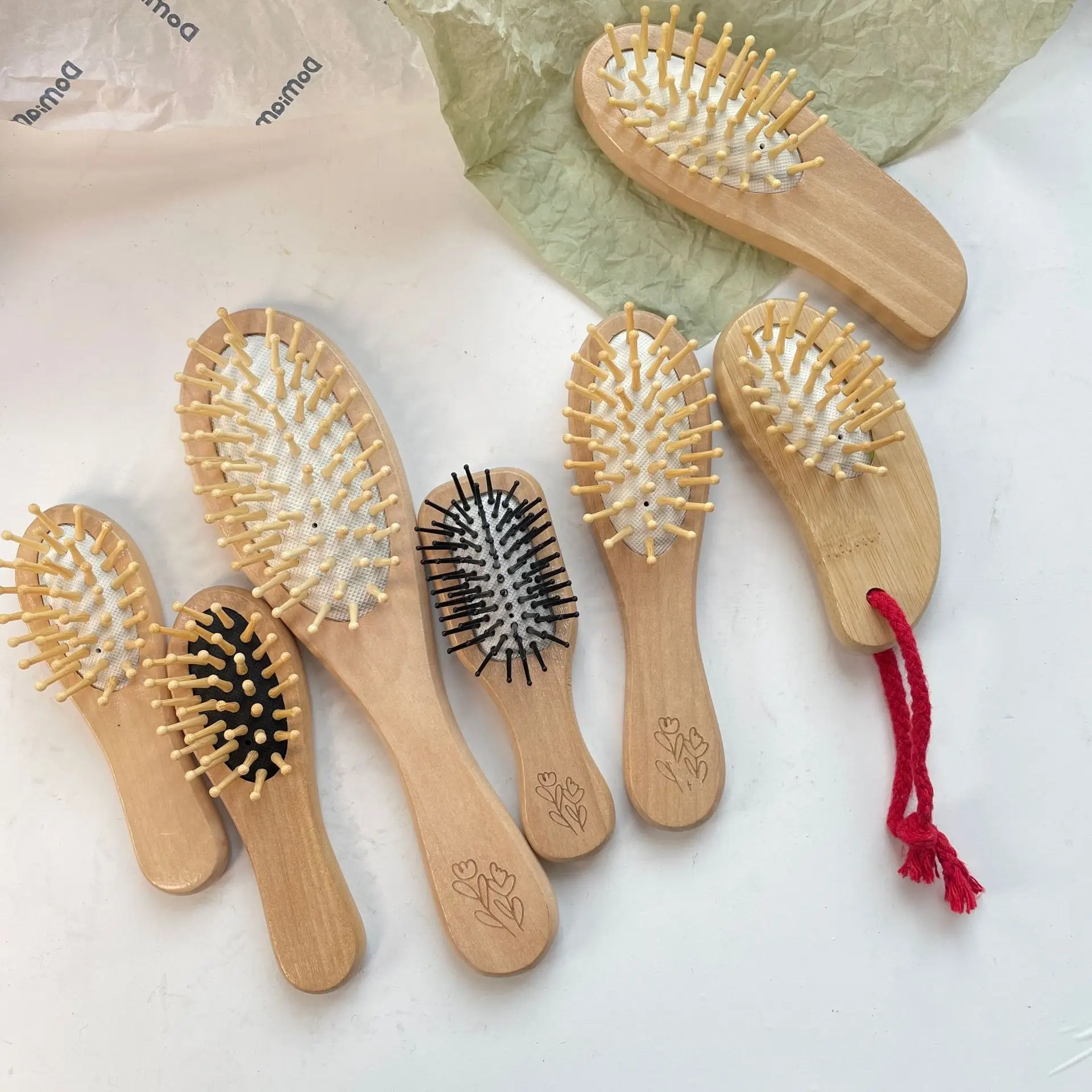 Portable Air Cushion Hair Brush for Scalp Massage Anti-Knotting Lotus Travel Home Wooden Comb BH411 — feature 6
