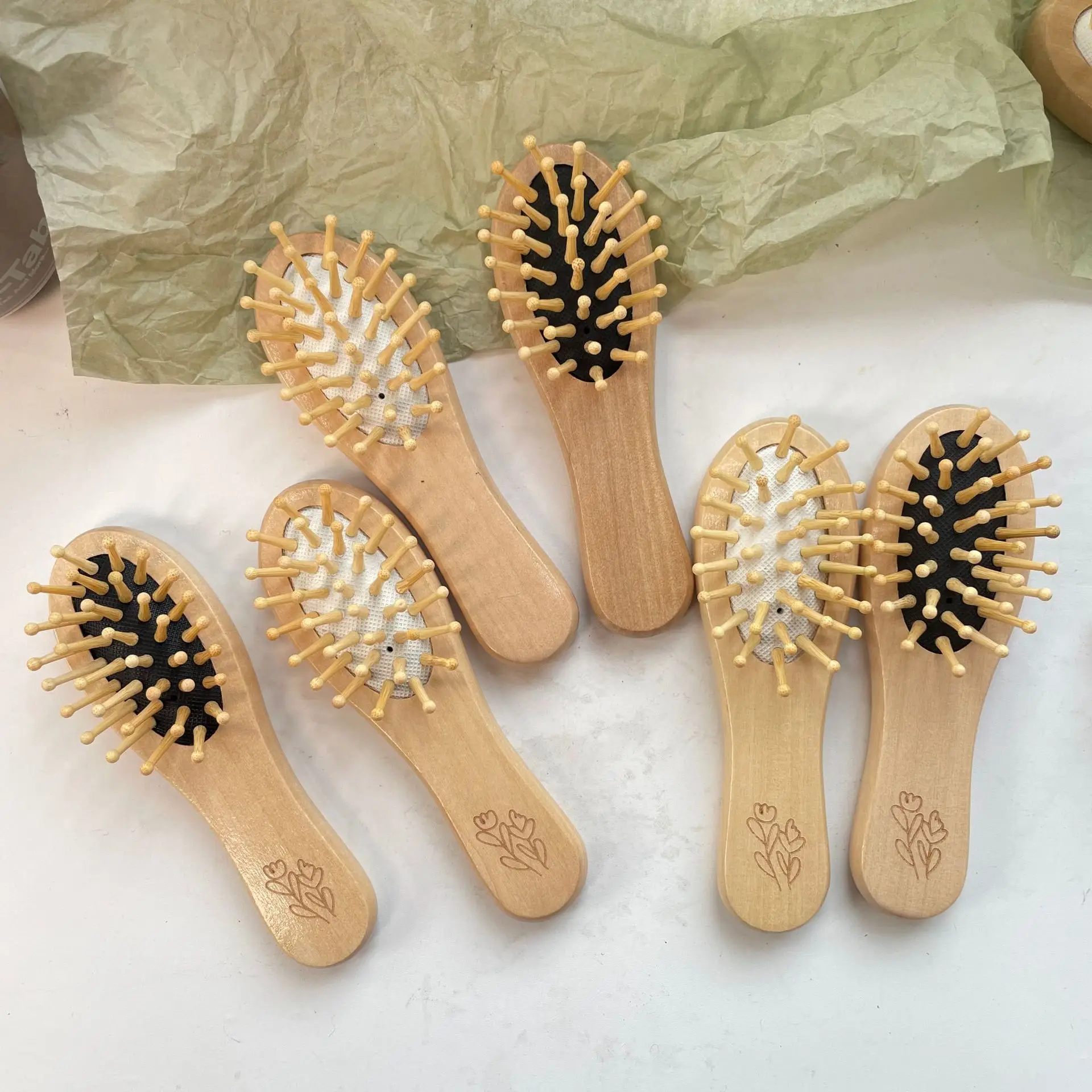Portable Air Cushion Hair Brush for Scalp Massage Anti-Knotting Lotus Travel Home Wooden Comb BH411 — feature 7