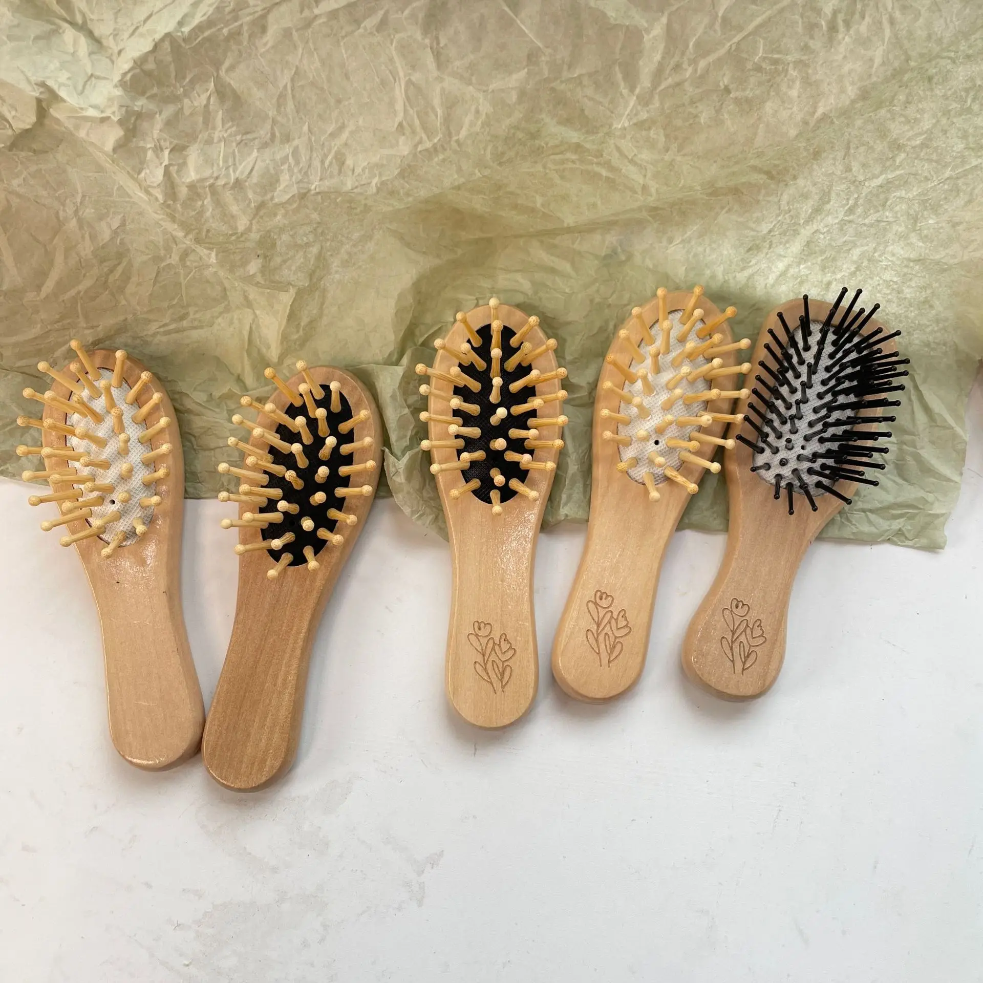 Portable Air Cushion Hair Brush for Scalp Massage Anti-Knotting Lotus Travel Home Wooden Comb BH411 — feature 8