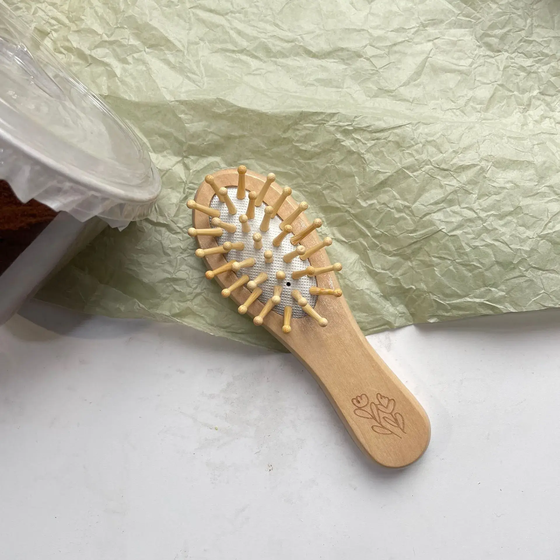 Portable Air Cushion Hair Brush for Scalp Massage Anti-Knotting Lotus Travel Home Wooden Comb BH411