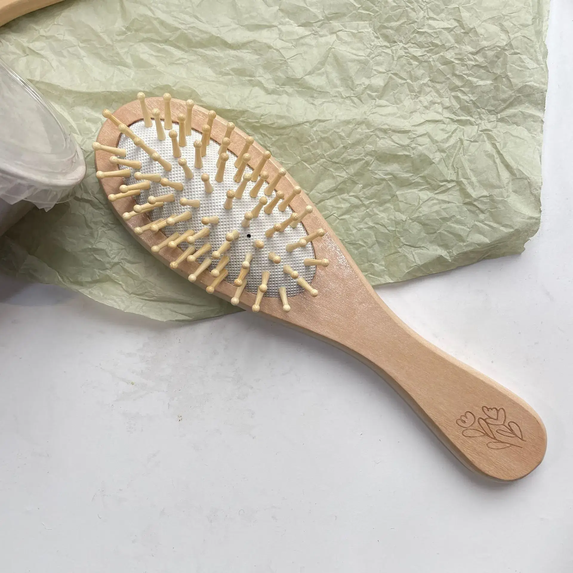 Portable Air Cushion Hair Brush for Scalp Massage Anti-Knotting Lotus Travel Home Wooden Comb BH411