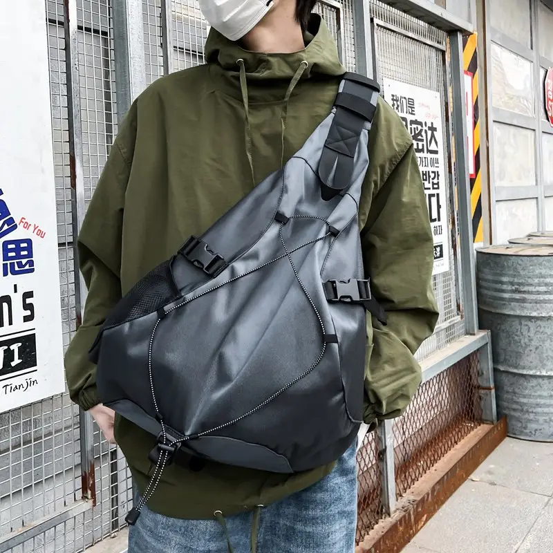 Men's Grey Crossbody Bag 2024 Large Capacity Sports Satchel