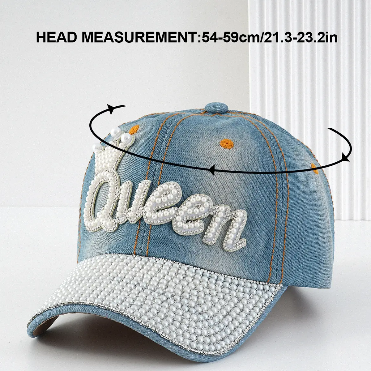 Women's Pearl Diamond Crown Baseball Cap Queen Design Adjustable