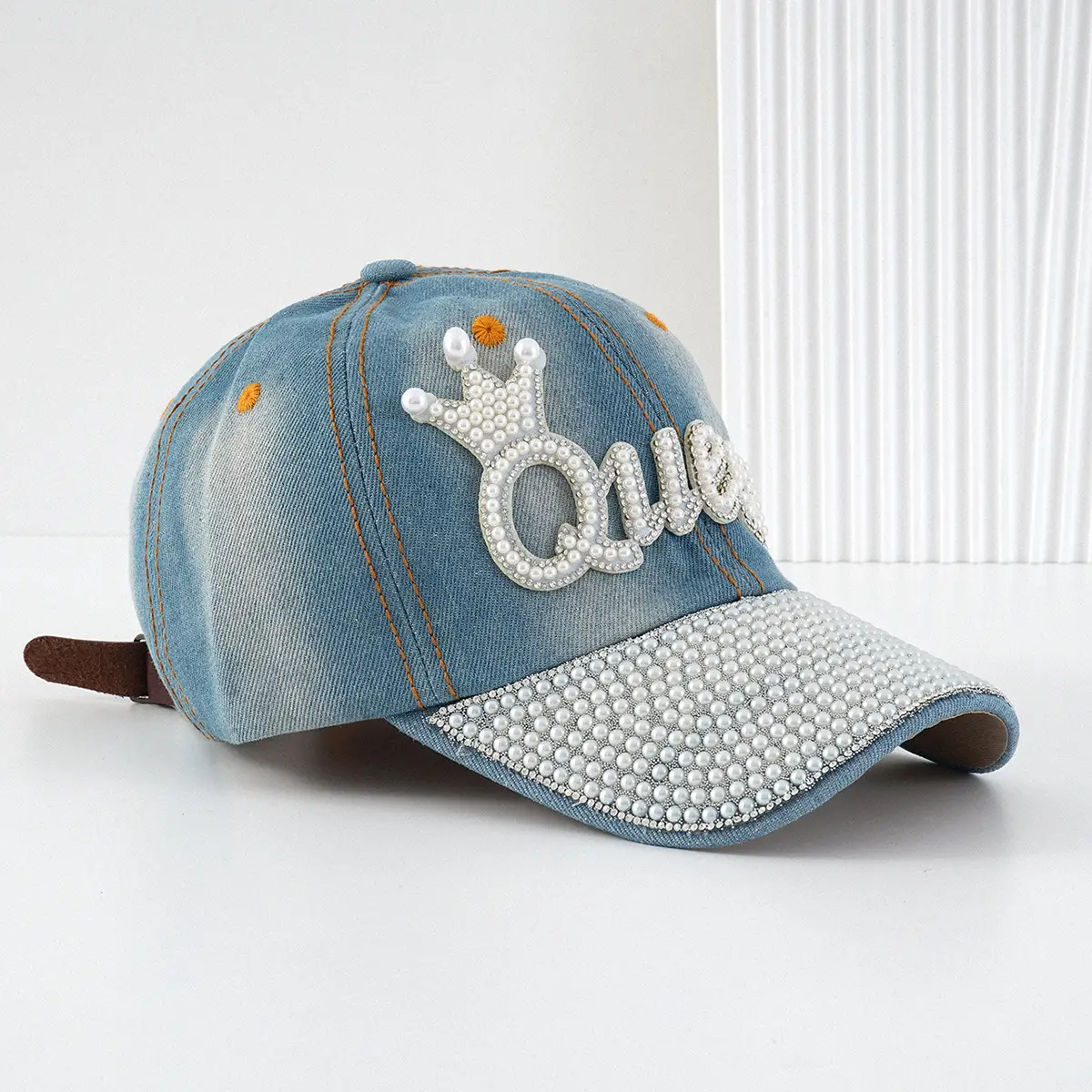 Women's Pearl Diamond Crown Baseball Cap Queen Design Adjustable