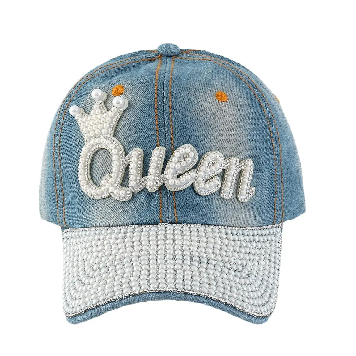 Women's Pearl Diamond Crown Baseball Cap Queen Design Adjustable