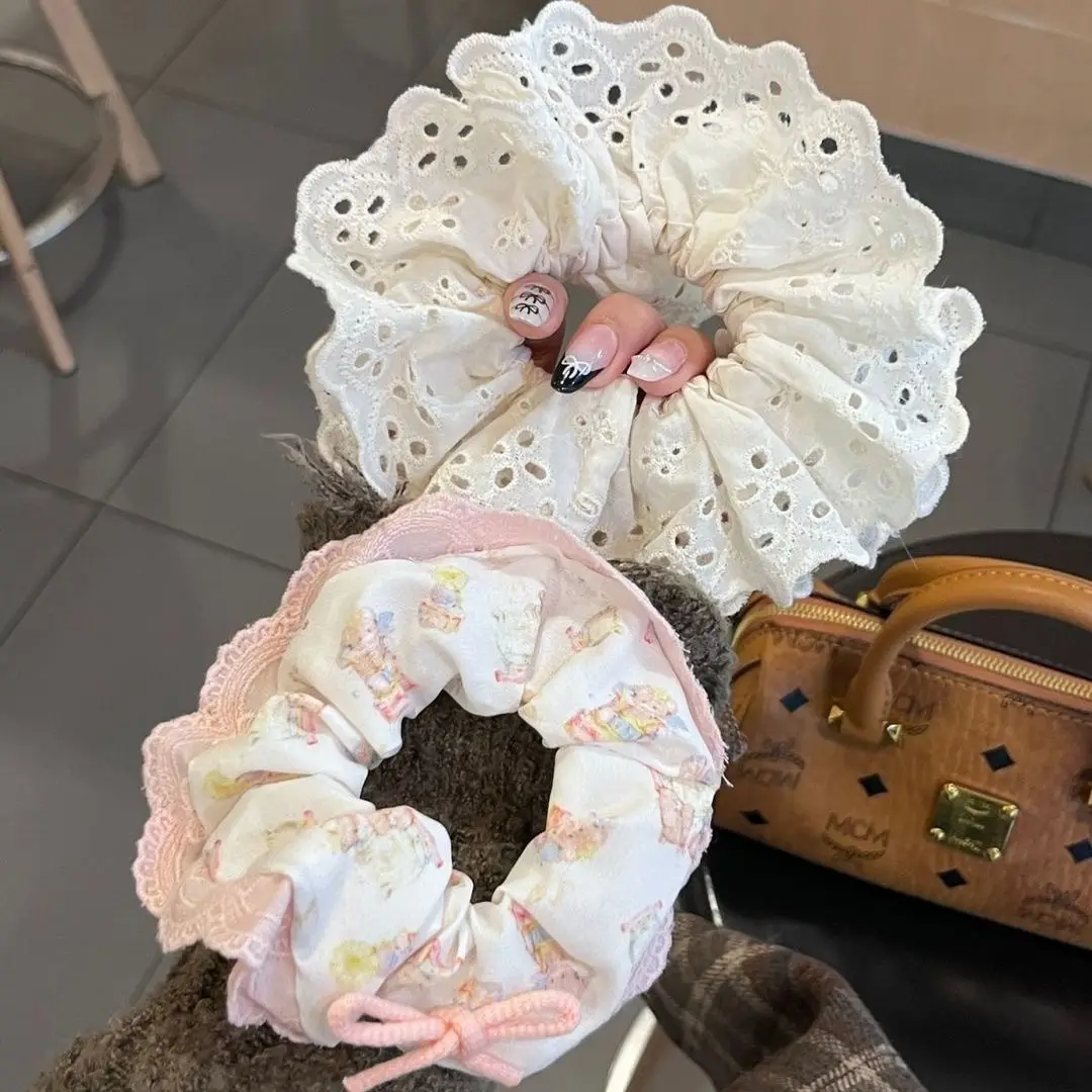 Korean Style Blue Plaid Hair Rope Women French Lace Large Intestine Ring — feature 4