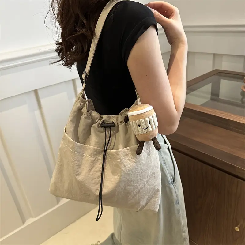 Women's Large Capacity Drawstring Bucket Bag Brown - Image 7