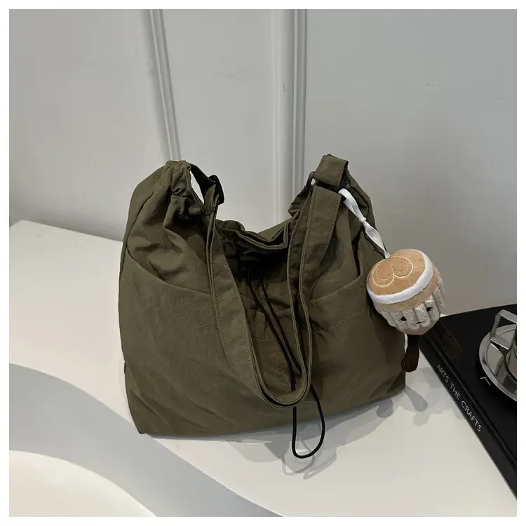 Women's Large Capacity Drawstring Bucket Bag Brown — feature 23
