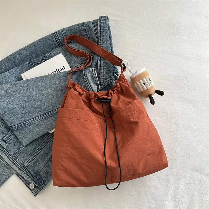 Women's Large Capacity Drawstring Bucket Bag Brown - Image 3