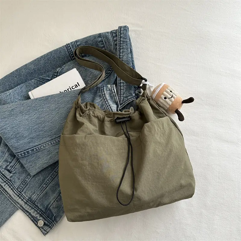 Women's Large Capacity Drawstring Bucket Bag Brown - Image 4