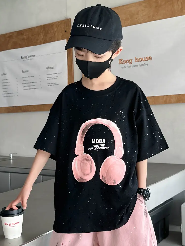 Boys Black Noise Headphones T-Shirt Summer 2025 - Image 3