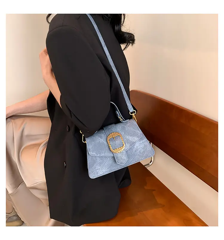 Blue French Belt Buckle Shoulder Messenger Bag — feature 10