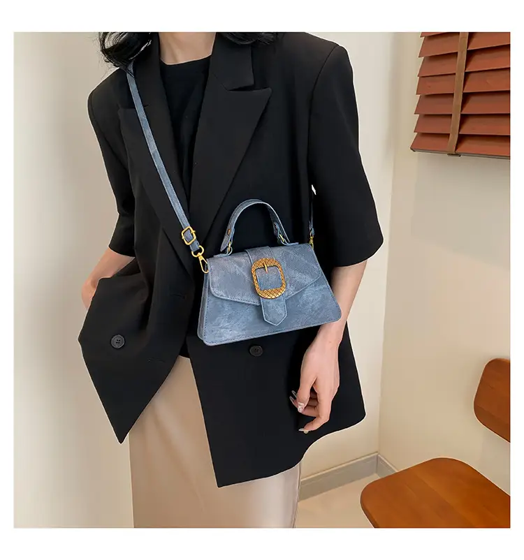 Blue French Belt Buckle Shoulder Messenger Bag — feature 11
