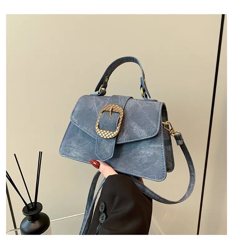 Blue French Belt Buckle Shoulder Messenger Bag — feature 29