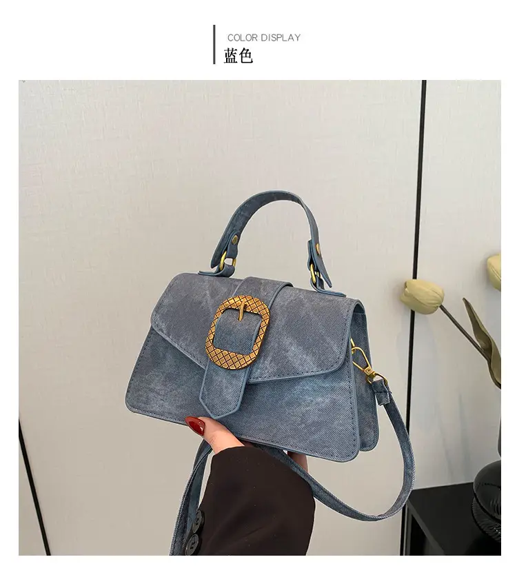 Blue French Belt Buckle Shoulder Messenger Bag — feature 34