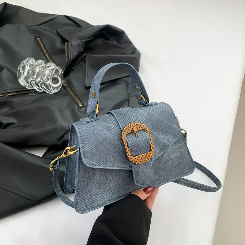 Blue French Belt Buckle Shoulder Messenger Bag - Image 3