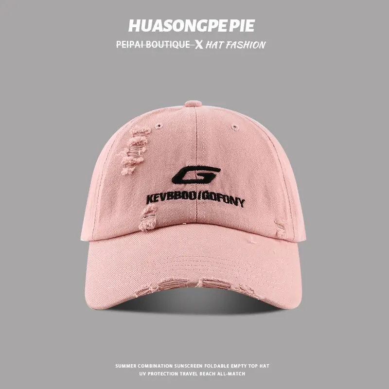 Pink Knitted Baseball Cap for Girls with "KEYBOARD" Embroidery